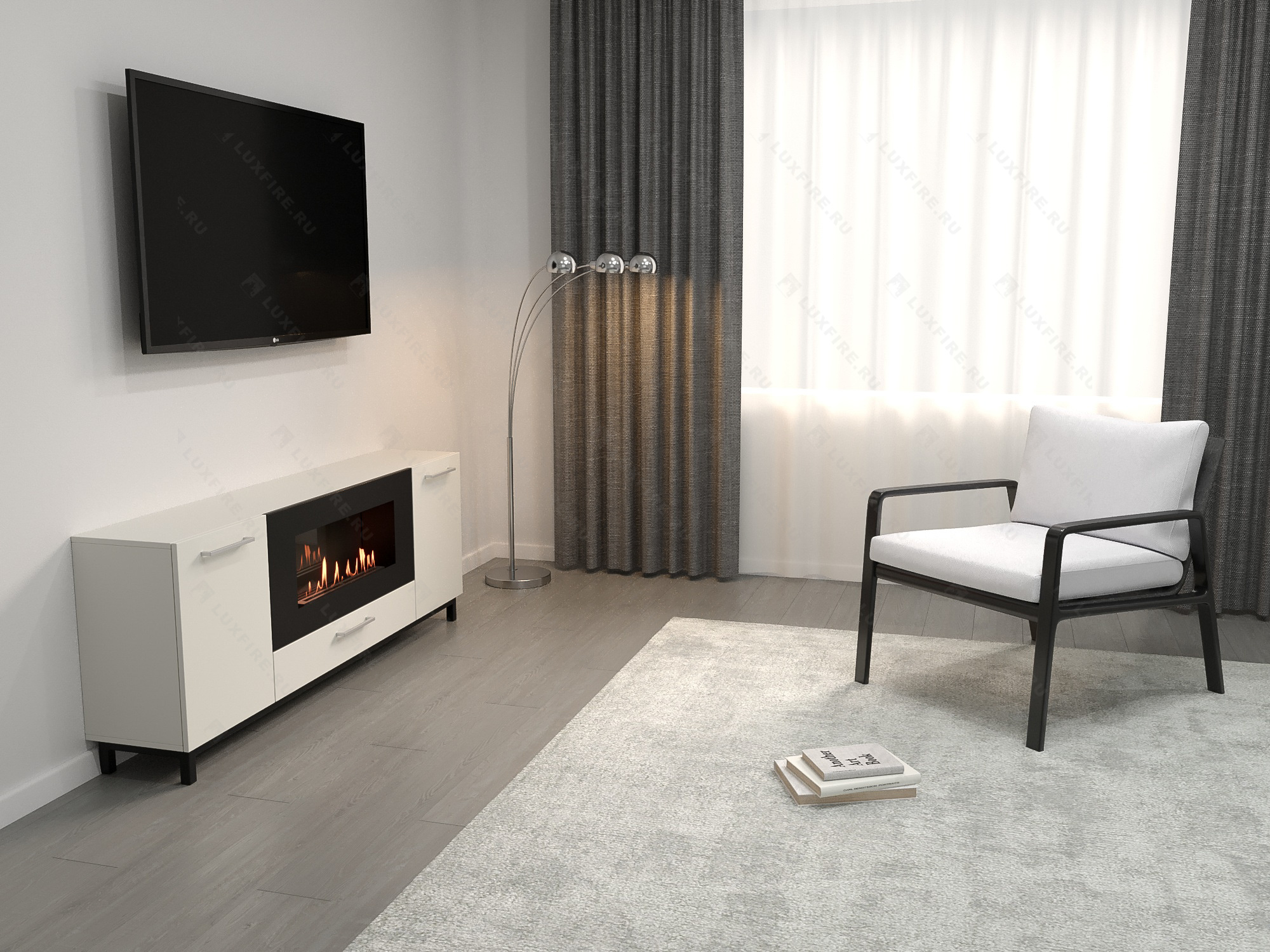 Тумба ТВ Lux Fire "Амур" напольная 1700 матовая, белая с биокамином 900 по цене 96 124 руб.