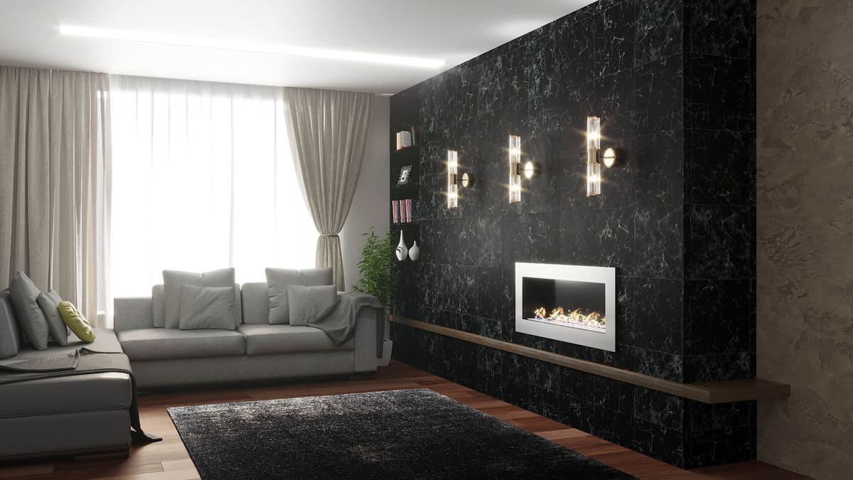 Биокамин "Русский огонь" Хай-тек 1100V встраиваемый с декоративным стеклом (стемалитом) по цене 41 650 руб.